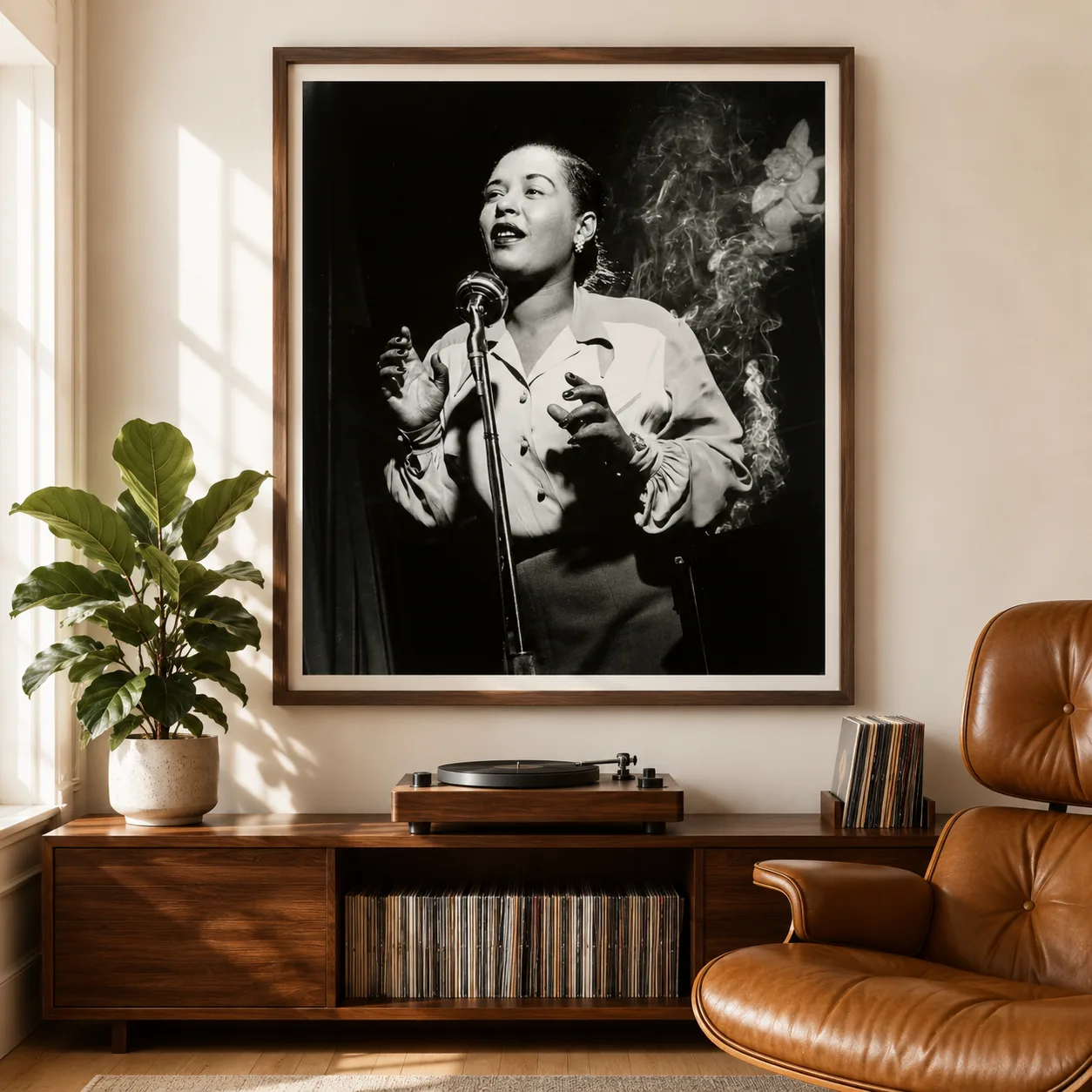 Herman Leonard poster showing Billie Holiday portrait in New York, 1949 - 28x40 inches