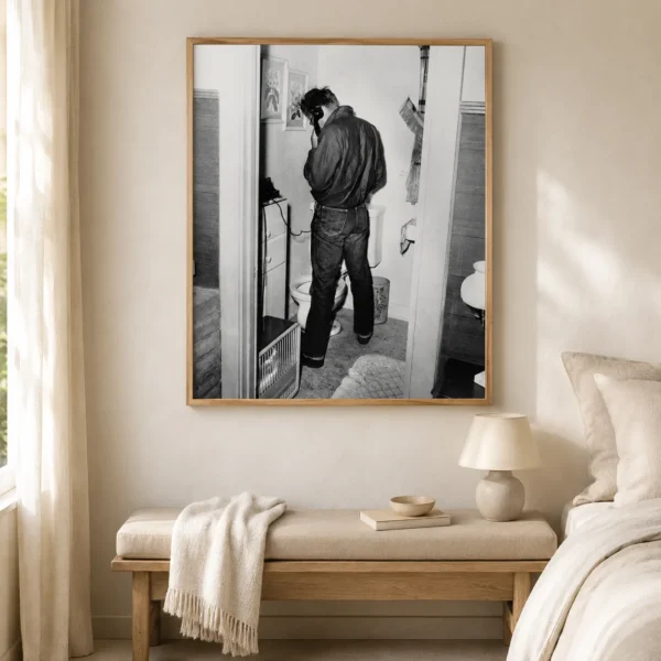 James Dean Restroom Phone Poster, 1954 Candid Photo Print