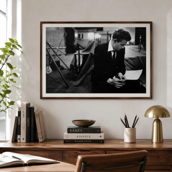 James Dean Studio Poster, Black and White Script Photo Photography Print