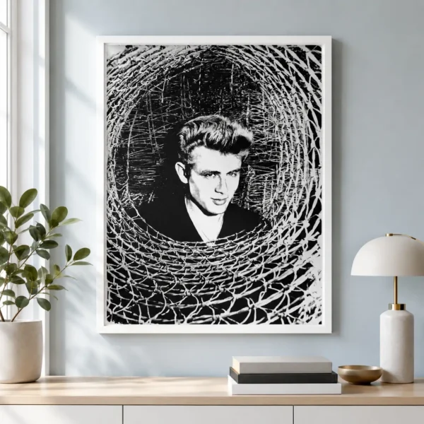 James Dean Fence Portrait Poster, Giant Barbed Wire Photography Print