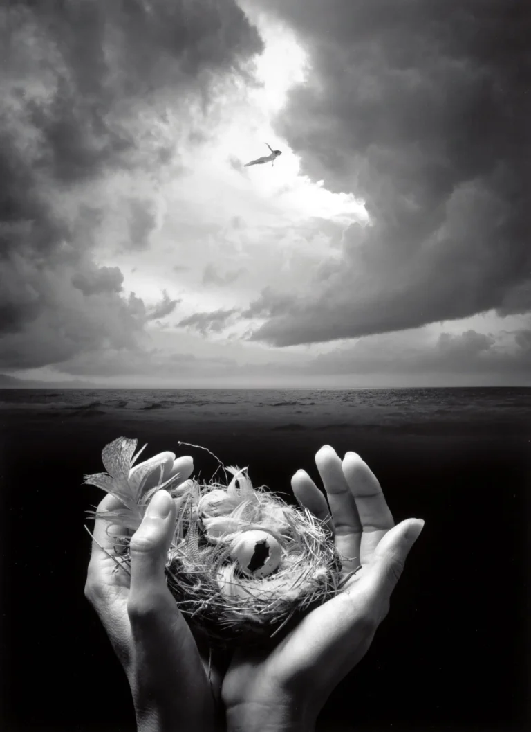Clean artwork view of Free Spirit Photo Print, Jerry Uelsmann 1998 Poster. Free Spirit Photo Print (1998) gives shoppers a direct view of the Free Spirit figure study with a strange, open-air sense of release. Frame not included.