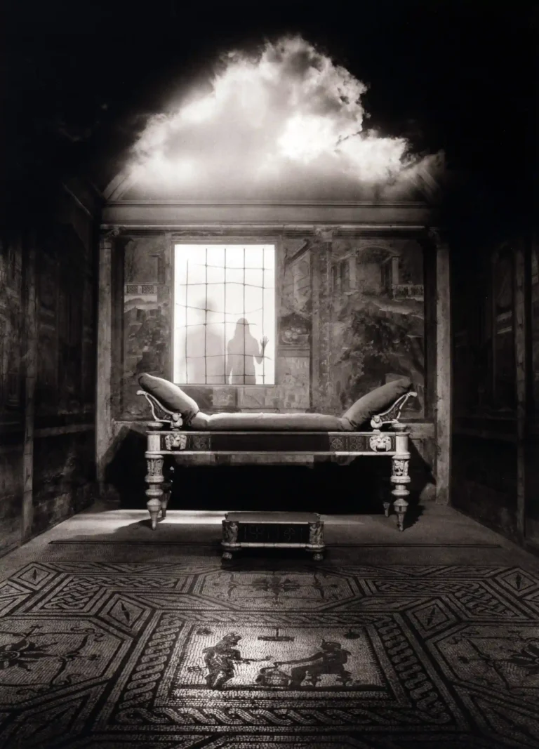 Clean artwork view of Pompeii Room Photo Print, Jerry Uelsmann 1993 Poster. Pompeii Room Photo Print (1993) focuses on Pompeii Room at the Met, staged like a surreal museum chamber by Jerry Uelsmann. Print or digital file available.
