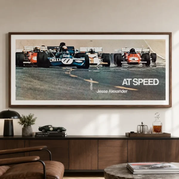 At Speed Racing Poster, 1970s, Jesse Alexander Motorsport Wall Art Print