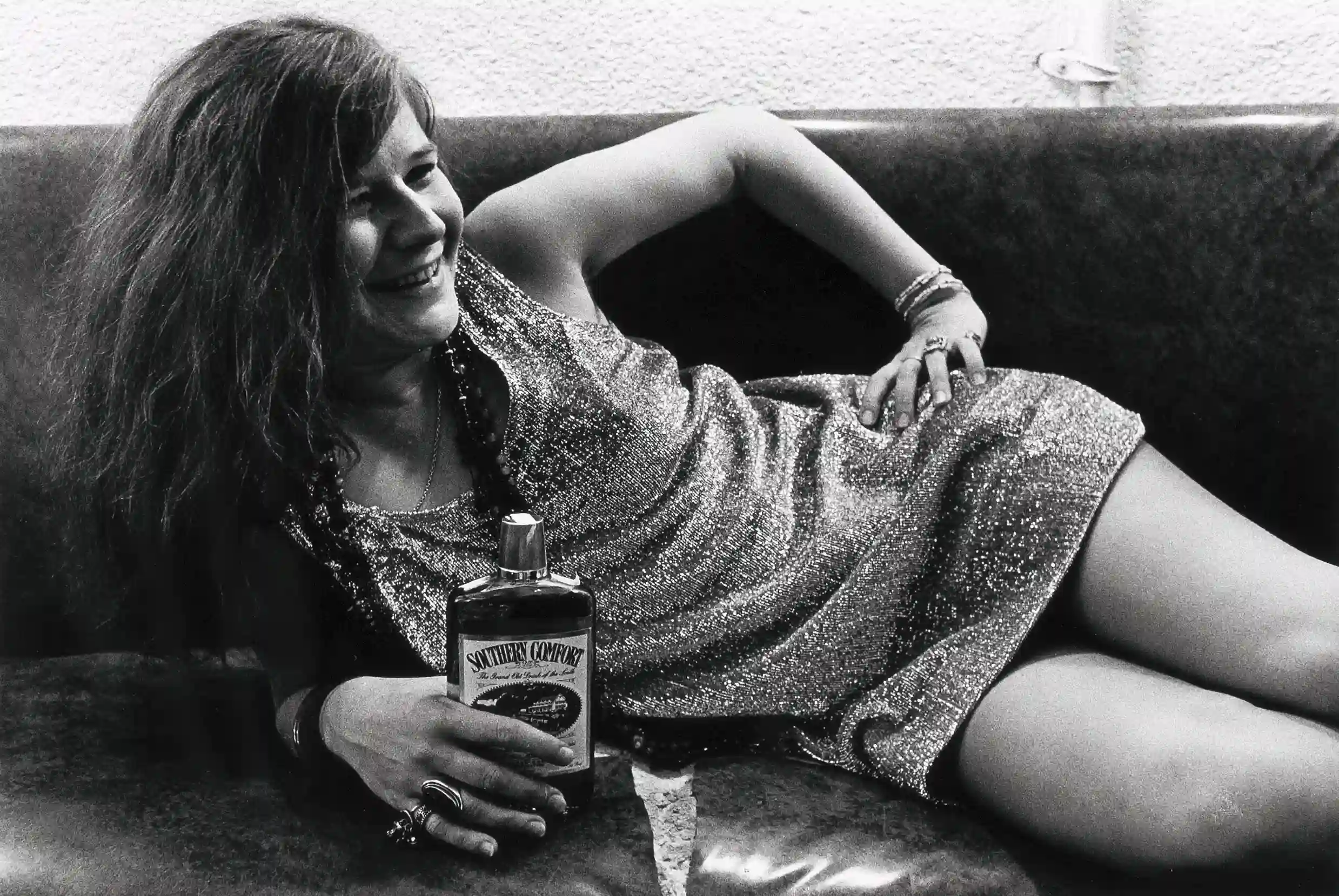 Jim Marshall poster showing Janis Joplin photographed in 1968 with rock-era intimacy.