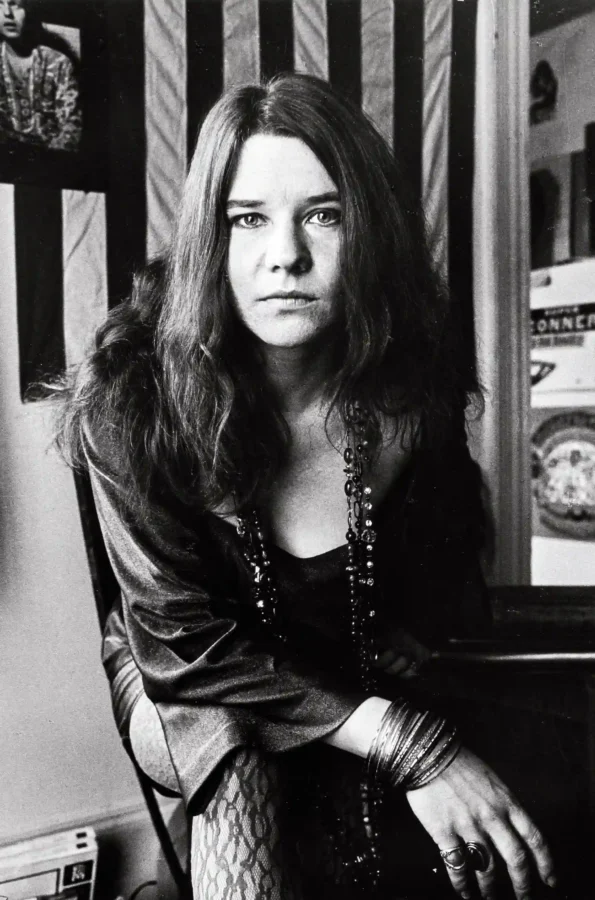 Jim Marshall poster showing Janis Joplin inside a Noe Street apartment in 1968.