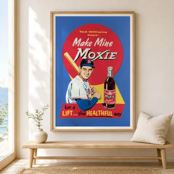Ted Williams Moxie Poster, 1950s Baseball Wall Art Print