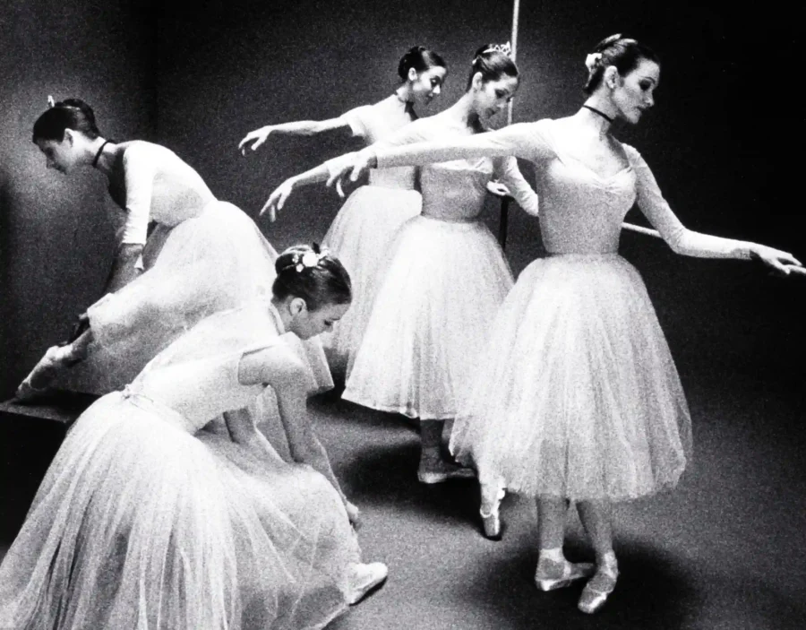 Max Waldman poster showing a ballet rehearsal scene with dancers held in stage light.