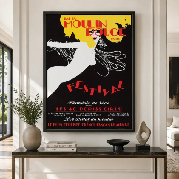 Moulin Rouge Cabaret Poster, 1970s Nightlife Print