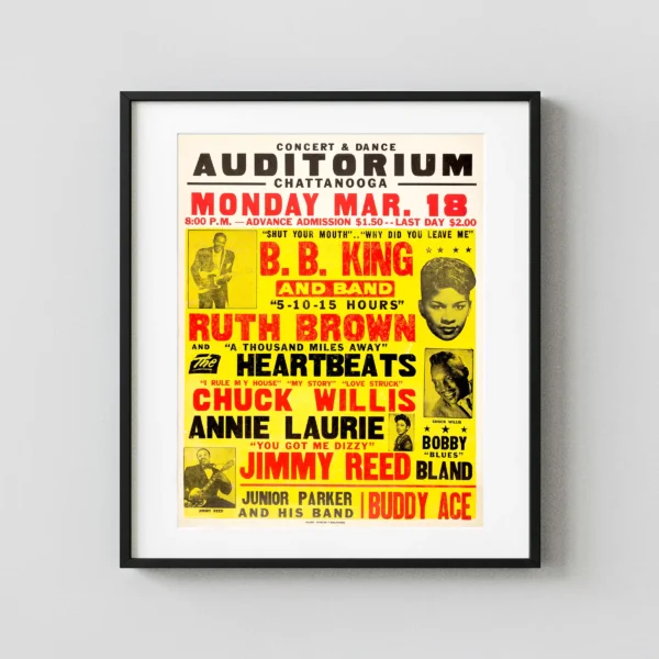 BB King, Ruth Brown Chattanooga Auditorium Large Concert Poster (1957)