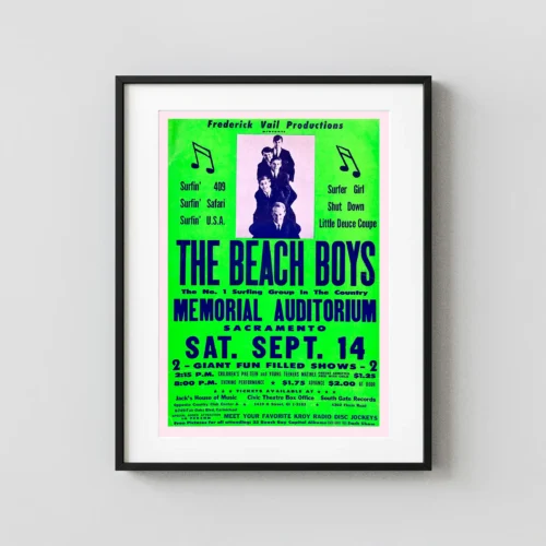 Beach Boys 1963 Sacramento, CA Fluorescent Green Concert Poster