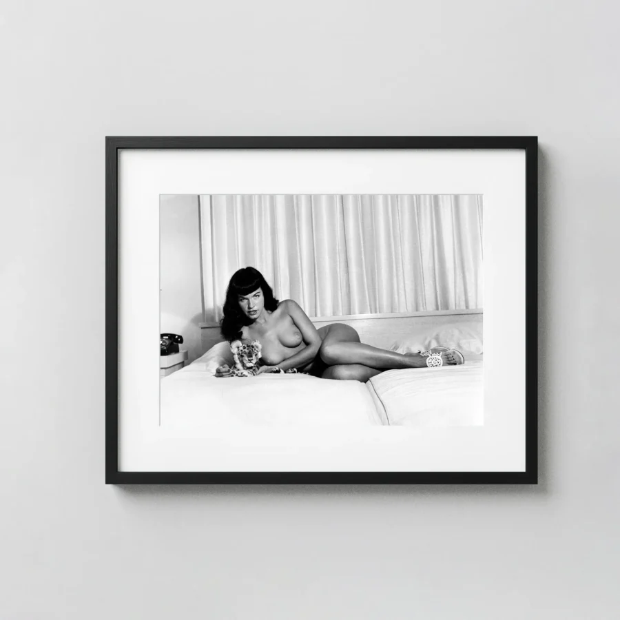 Bettie Page With A Plush Cheetah Circa 1954 Nude displayed as a framed wall mockup