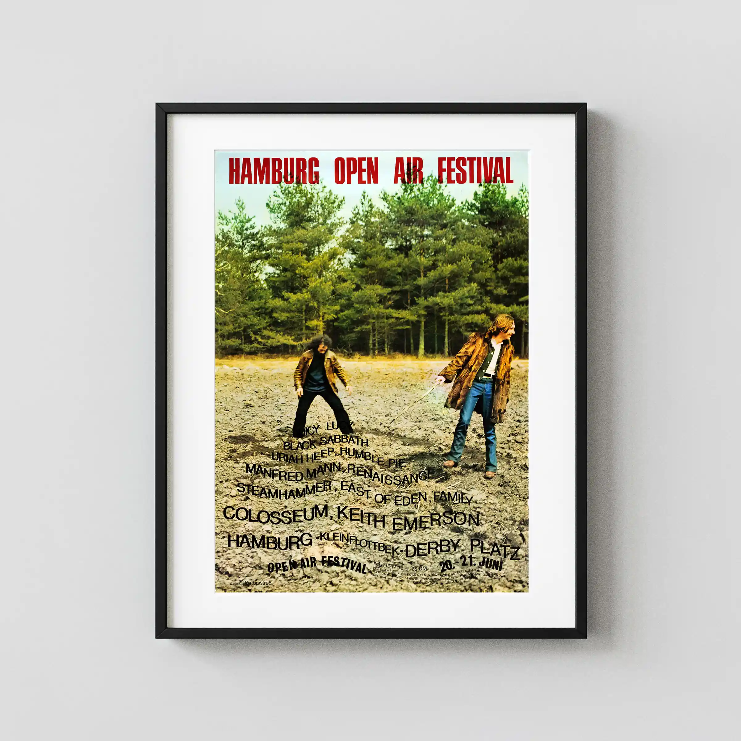 Black Sabbath, Humble Pie, Uriah Heep poster with charcoal, yellow, and white artwork and period lettering.