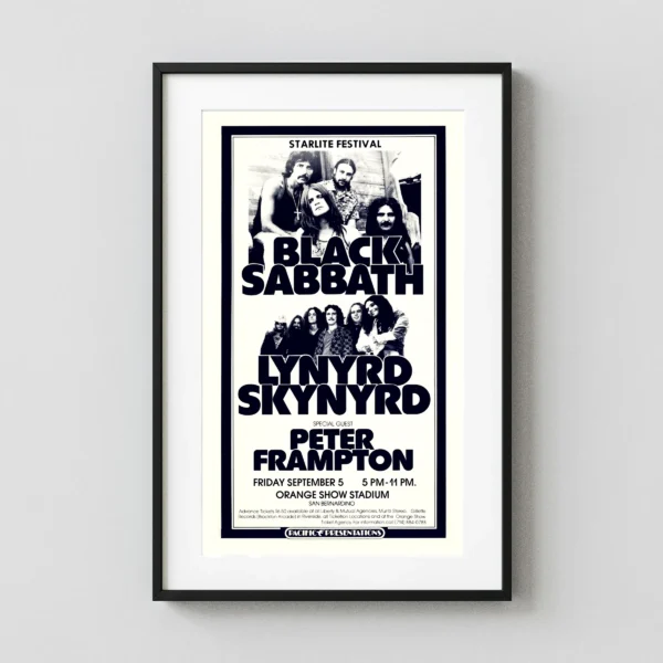 Black Sabbath, Lynyrd Skynyrd, Peter Frampton 1975 Southern CA Concert Poster