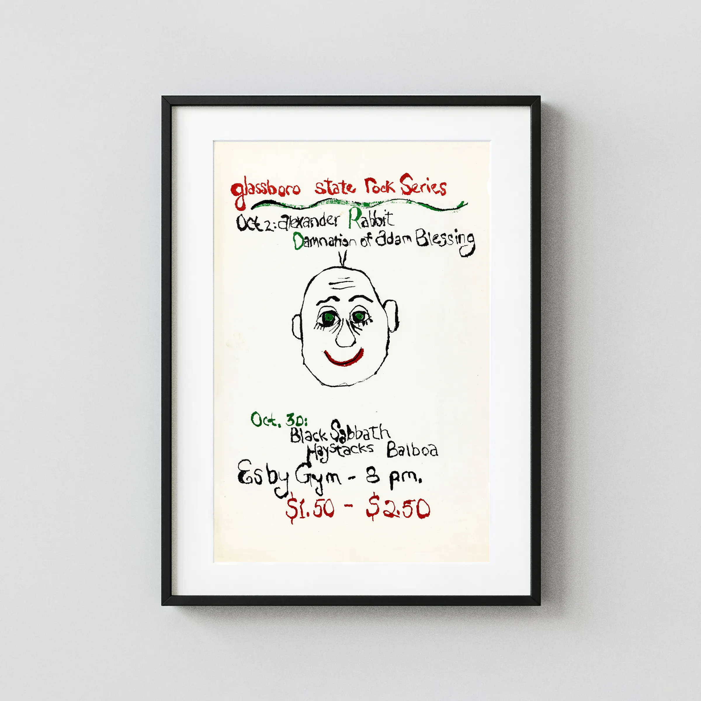 Black Sabbath, Ozzy Osbourne poster with cream, light gray, and gray artwork and period lettering.
