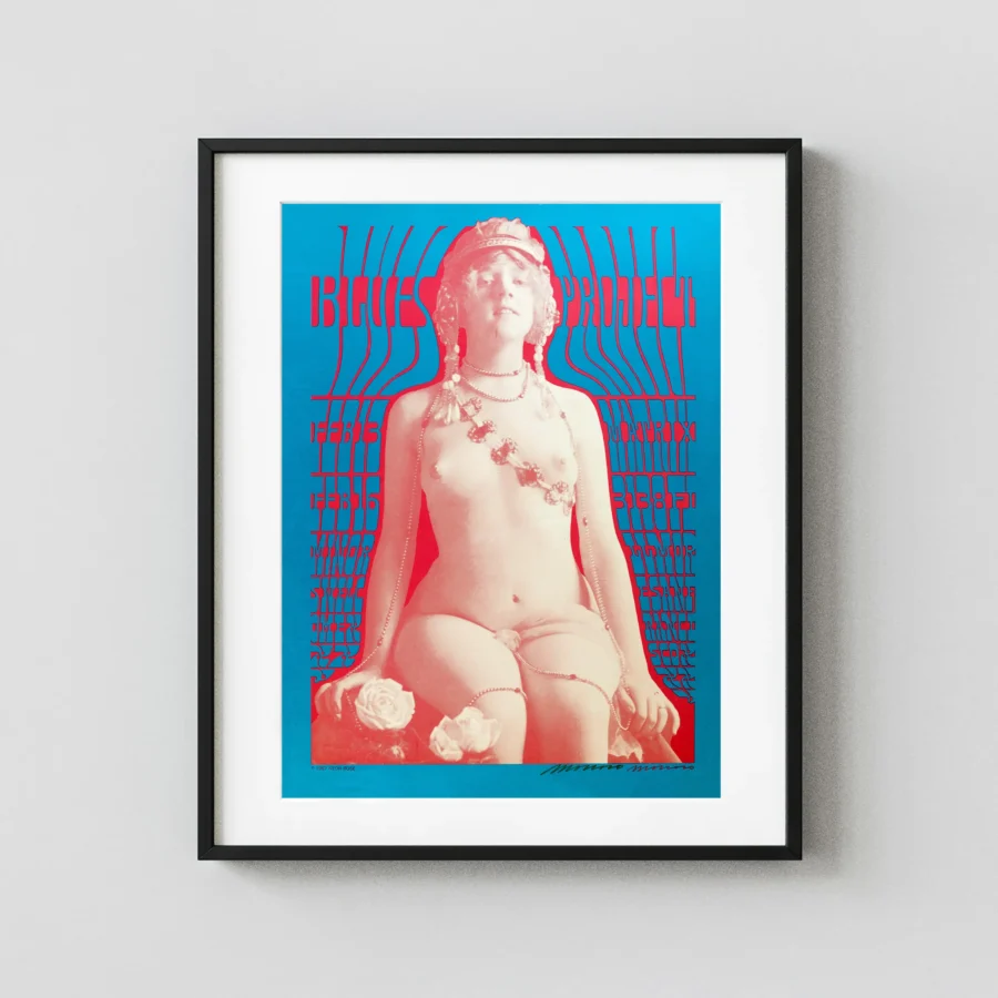 Blues Project 1967 San Francisco Neon Rose "Test Print" Concert Poster featuring cream, red, and blue vertical artwork.