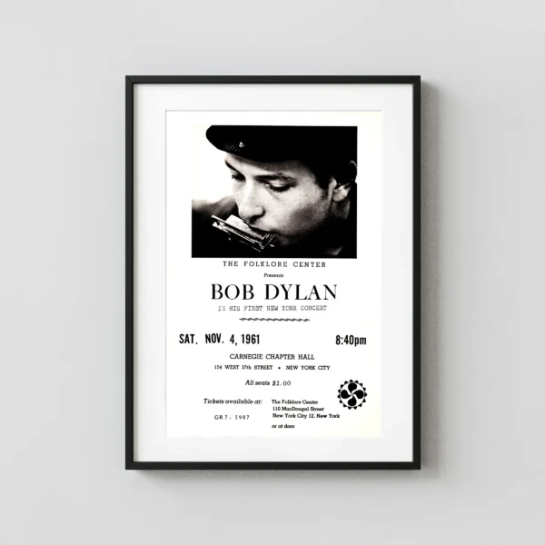 Bob Dylan 1961 Carnegie Chapter Hall Concert Flyer Music Poster