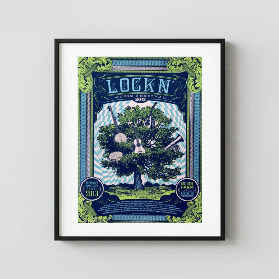 Bob Weir, Phil Lesh, Neil Young, John Fogerty poster with navy, green, and white artwork and period lettering.