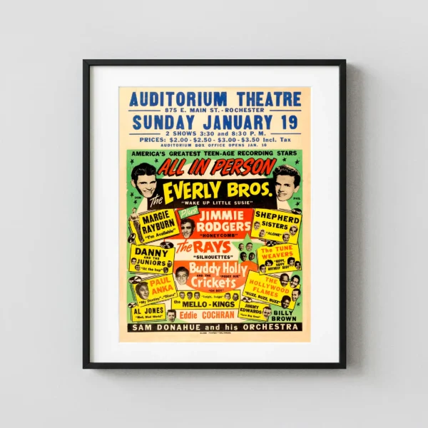 Buddy Holly & the Crickets, Everly Brothers, Eddie Cochran 1958 Concert Poster