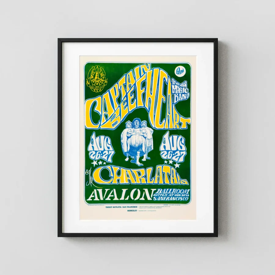 Captain Beefheart & His Magic Band 1966 Concert Poster featuring deep green, rose, and teal vertical artwork.
