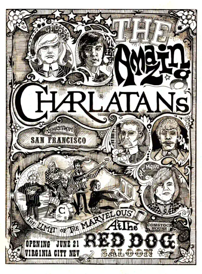 Charlatans 1965 Virginia City, NV "the Seed" Concert Poster featuring gray, white, and light gray vertical artwork.