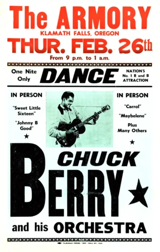 Chuck Berry 1959 Klamath Falls, OR "Johnny B. Goode" Concert Poster