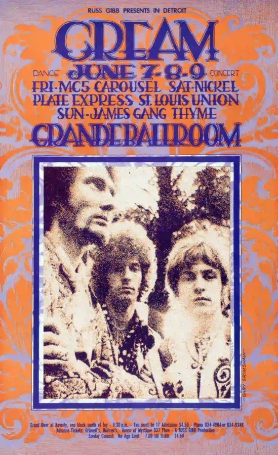 Cream, Joe Walsh poster with red, light gray, and orange artwork and period lettering.