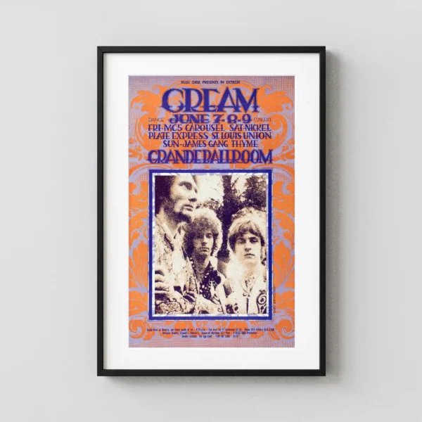Cream, Joe Walsh 1968 Grande Ballroom, Detroit "Paisley" Concert Poster