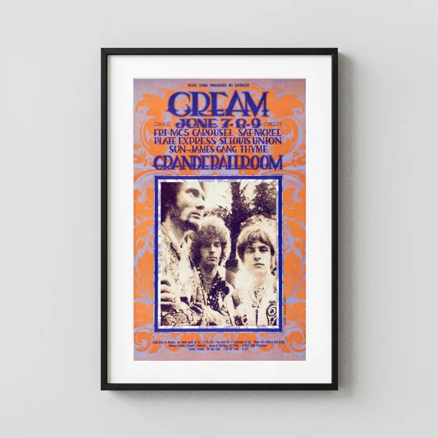 Cream, Joe Walsh poster with red, light gray, and orange artwork and period lettering.