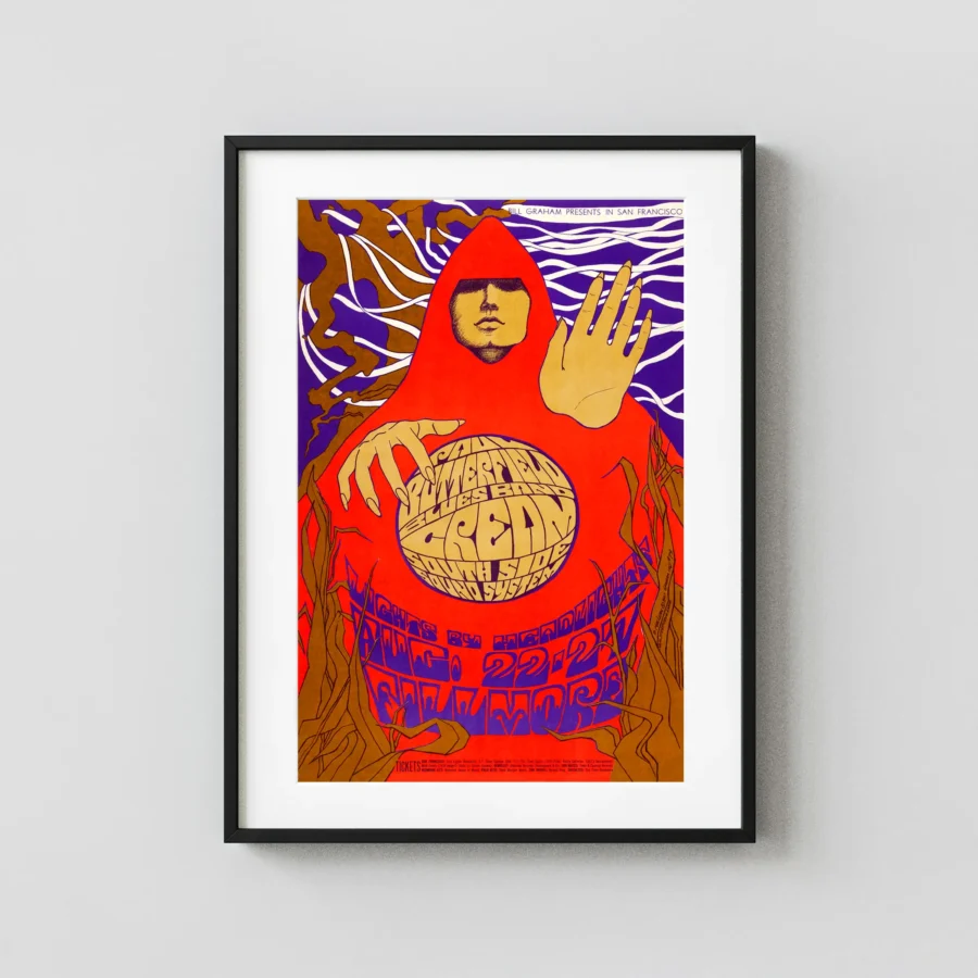 Cream, Paul Butterfield Blues Band 1967 Fillmore Poster featuring red, brown, and white vertical artwork.