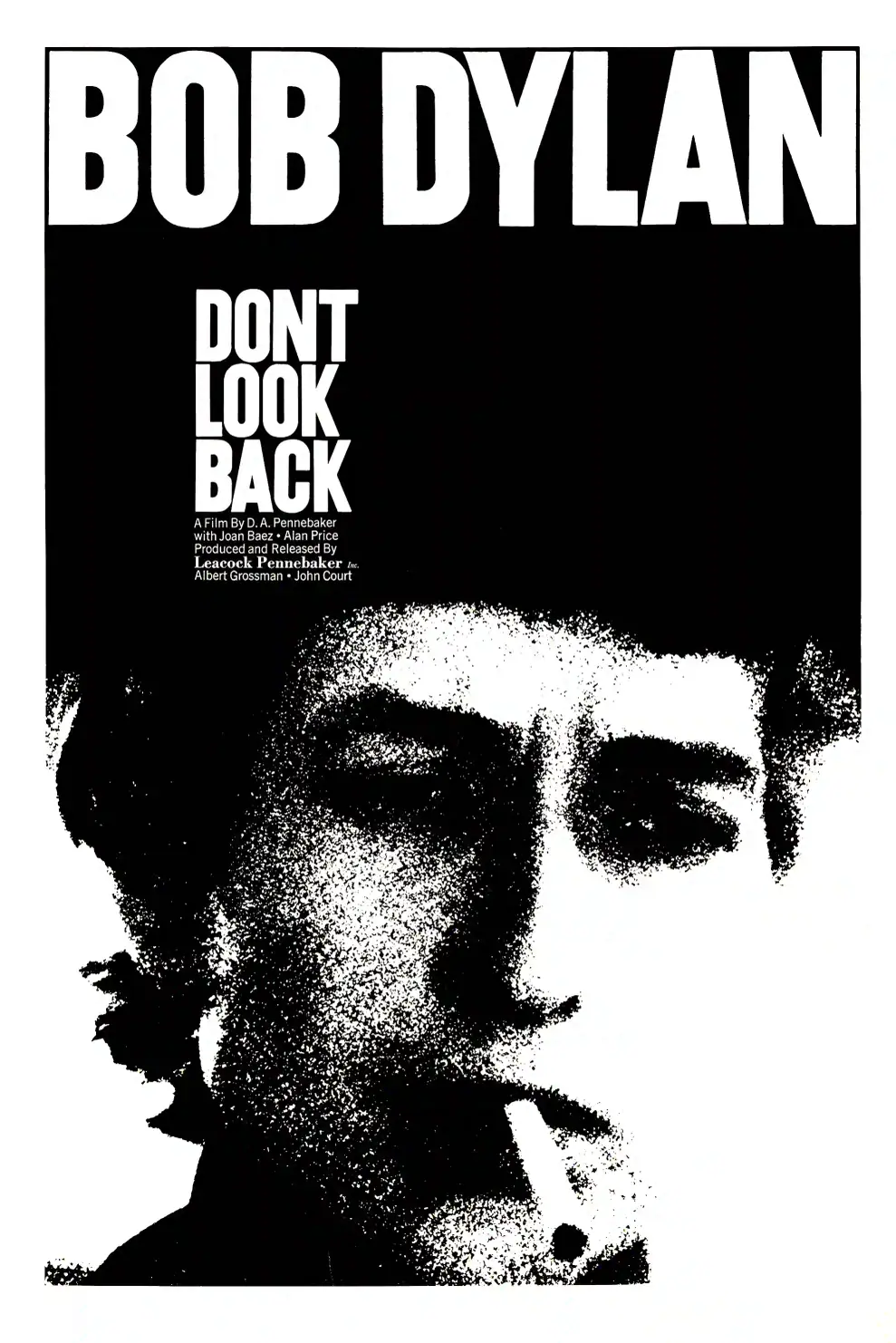 Don't Look Back (Leacock-Pennebaker, 1967) Music Poster featuring white, black, and light gray vertical artwork.