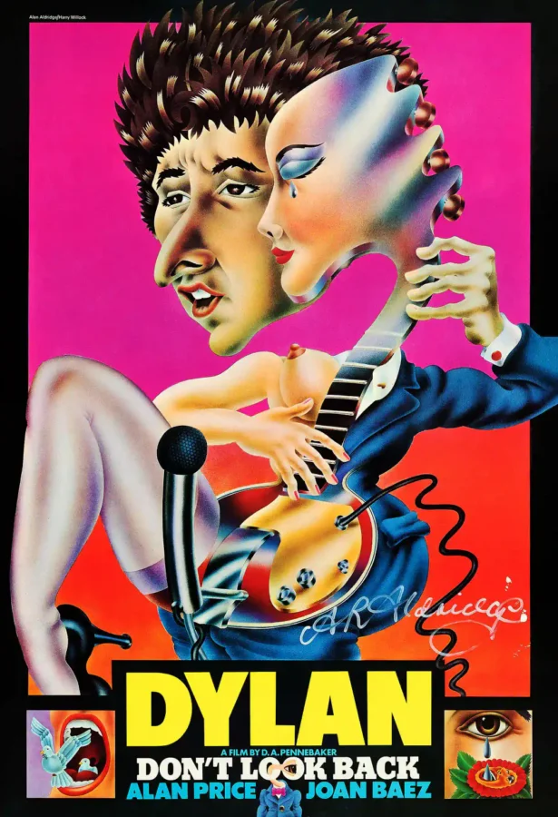 Don't Look Back (Leacock-Pennebaker, R-1970) Music Poster featuring black, magenta, and white vertical artwork.