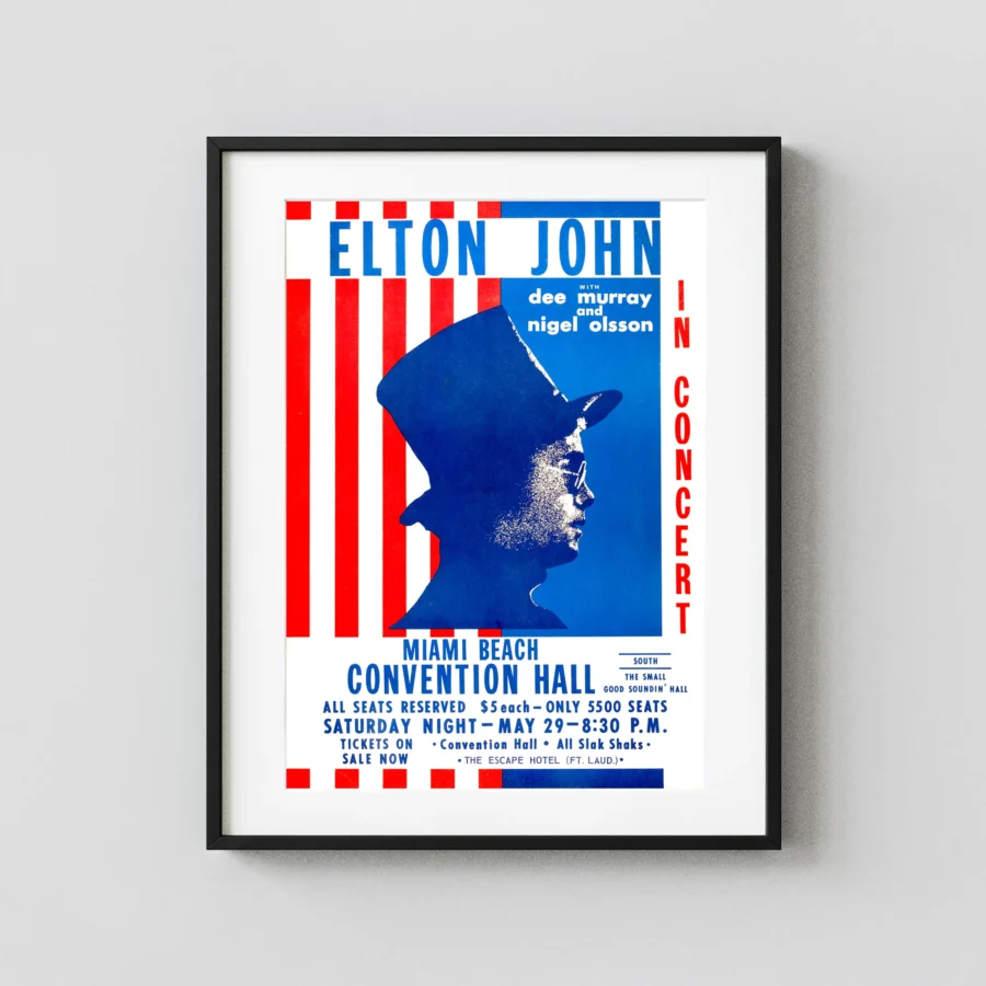 Elton John 1971 Early Miami Beach, FL Concert Poster