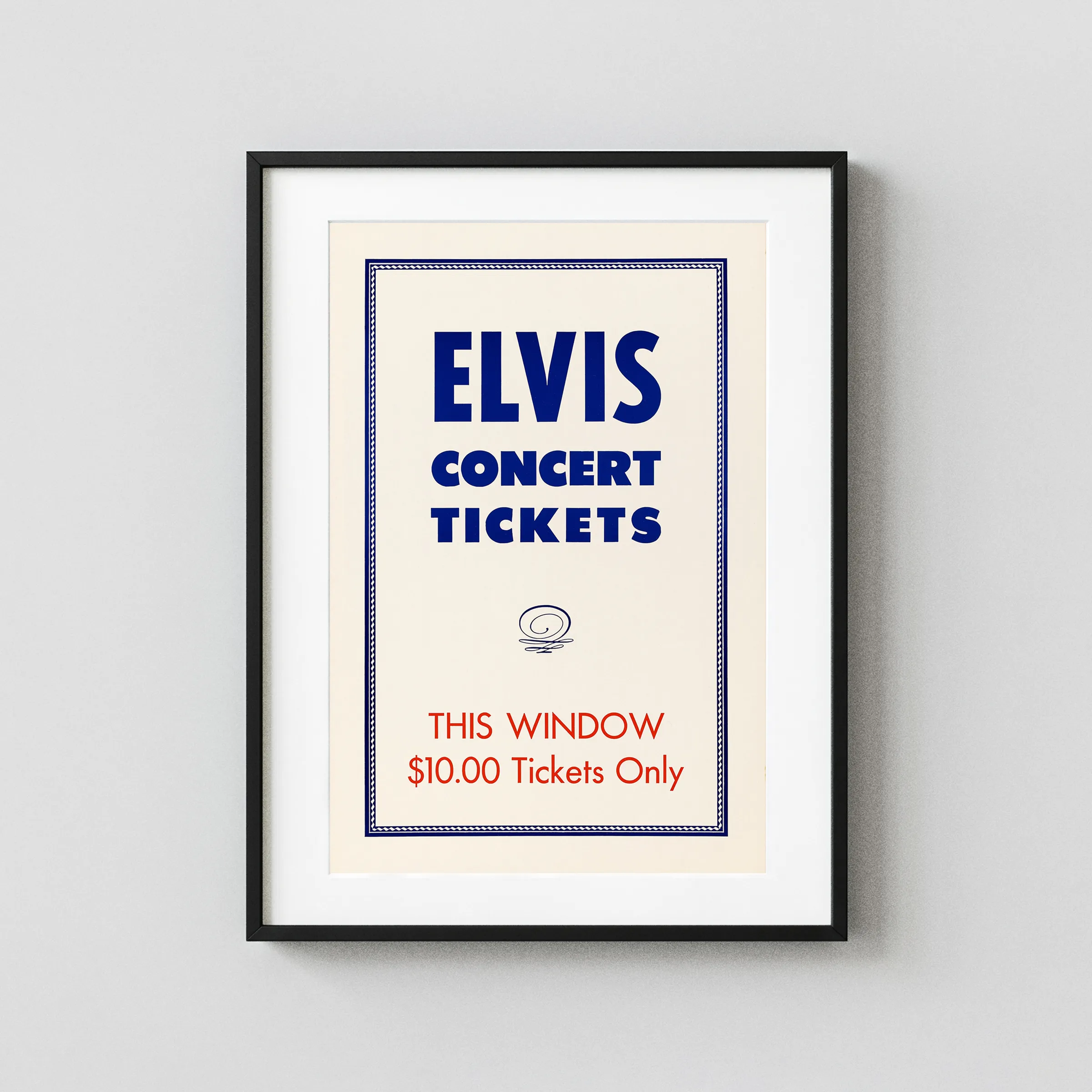 Elvis Presley 1970s Generic Box-Office "$10.00 Tickets" Poster featuring rose, light gray, and blue vertical artwork.