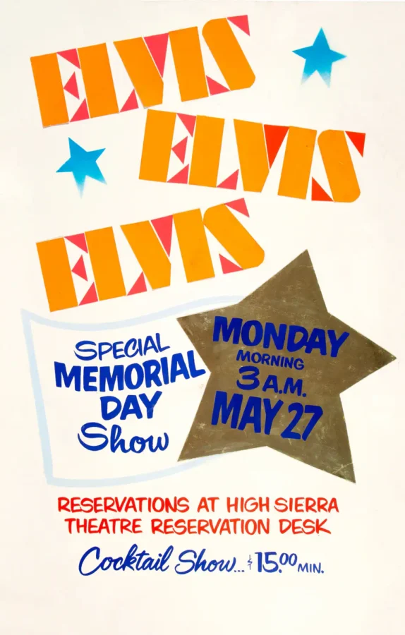 Elvis Presley High Sierra Cutout Stand-Up Promo Concert Poster featuring cream, yellow, and orange vertical artwork.