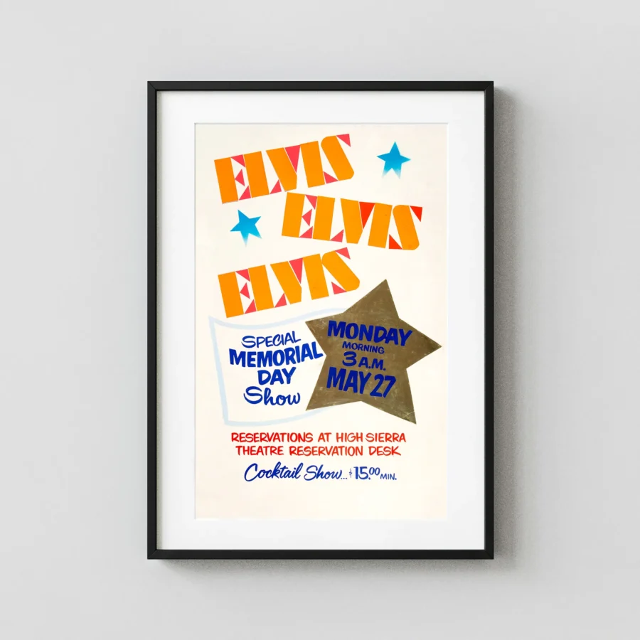 Elvis Presley High Sierra Cutout Stand-Up Promo Concert Poster featuring cream, yellow, and orange vertical artwork.