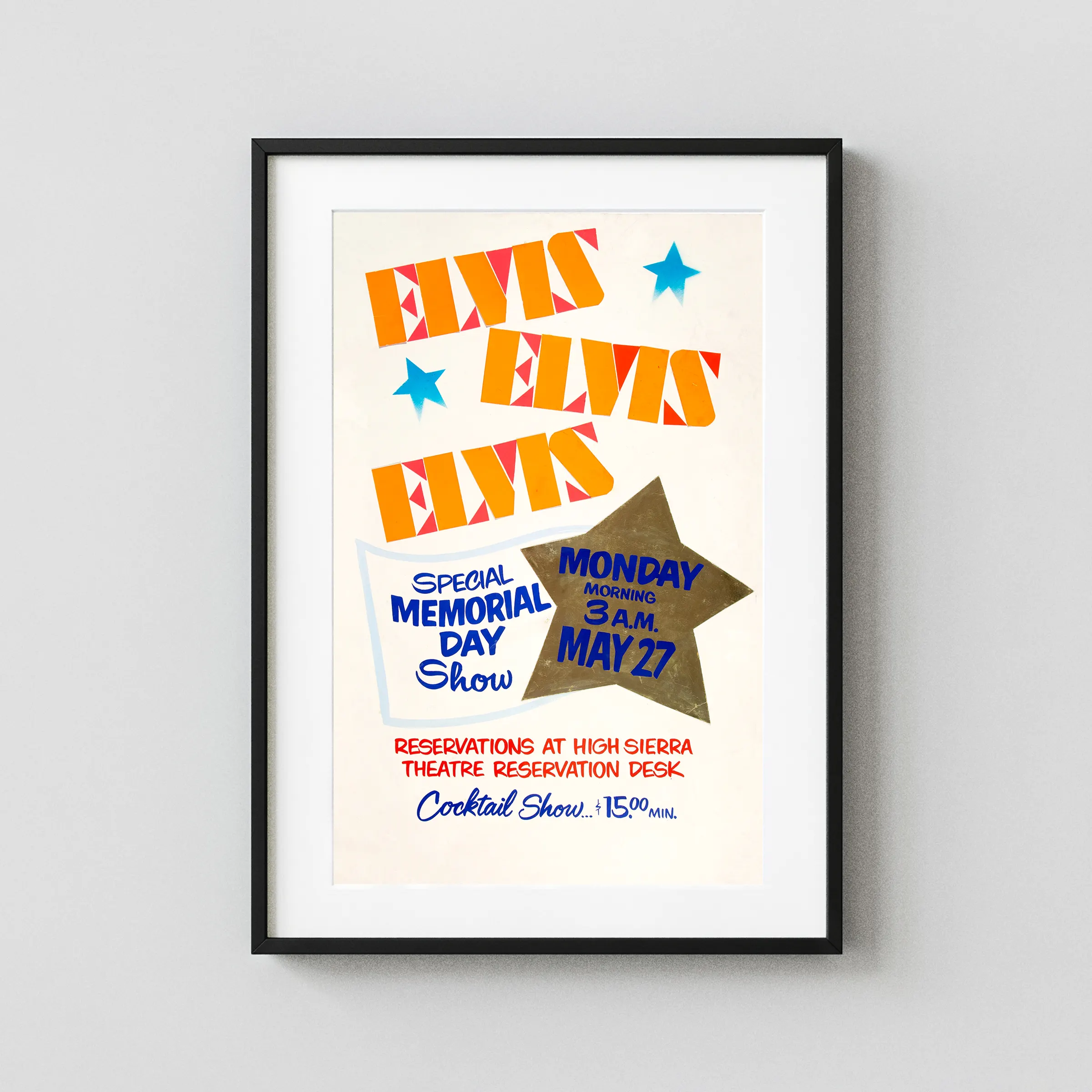 Elvis Presley High Sierra Cutout Stand-Up Promo Concert Poster featuring cream, yellow, and orange vertical artwork.