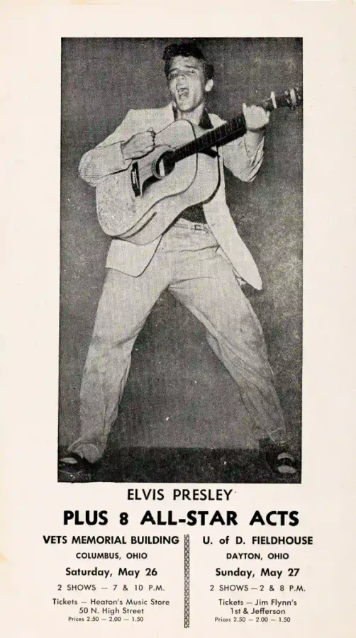 Elvis Presley Spring poster with rose, slate gray, and light gray artwork and period lettering.