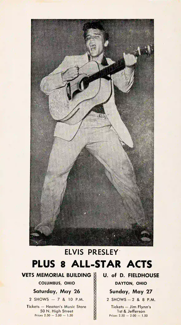 Elvis Presley Spring poster with rose, slate gray, and light gray artwork and period lettering.
