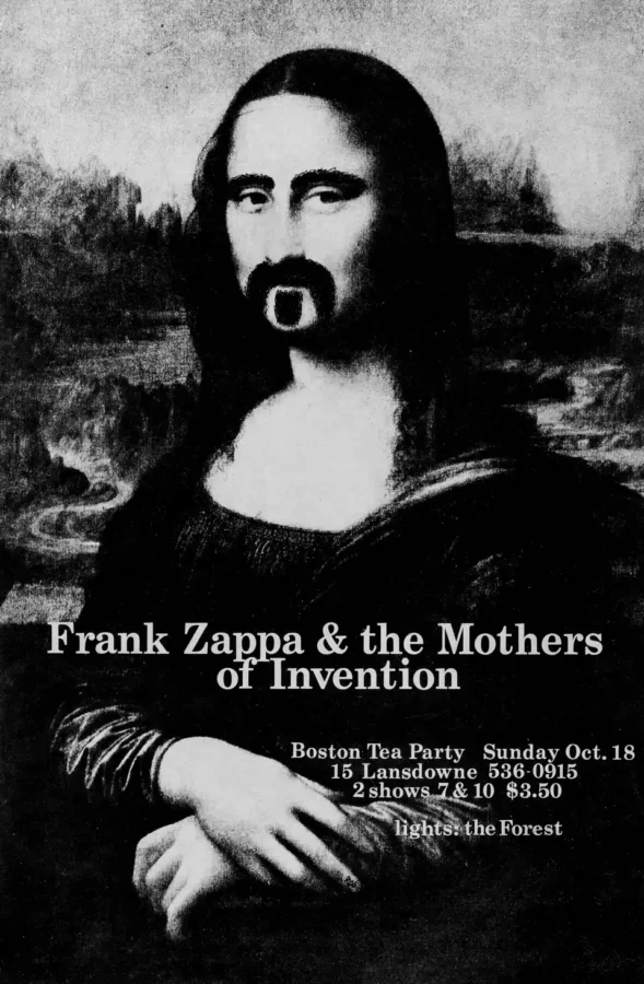 Frank Zappa & the Mothers of Invention 1970 Music Poster featuring black, light gray, and charcoal vertical artwork.