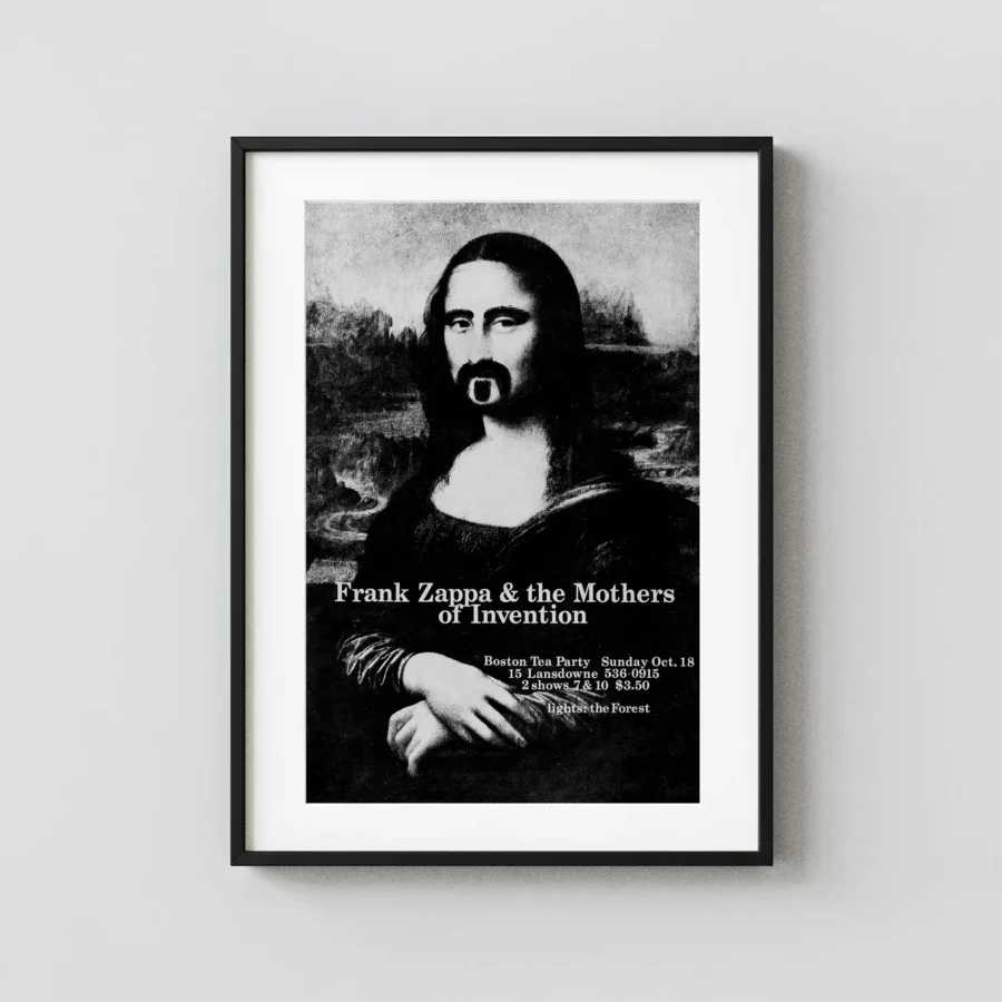 Frank Zappa & the Mothers of Invention 1970 Music Poster featuring black, light gray, and charcoal vertical artwork.