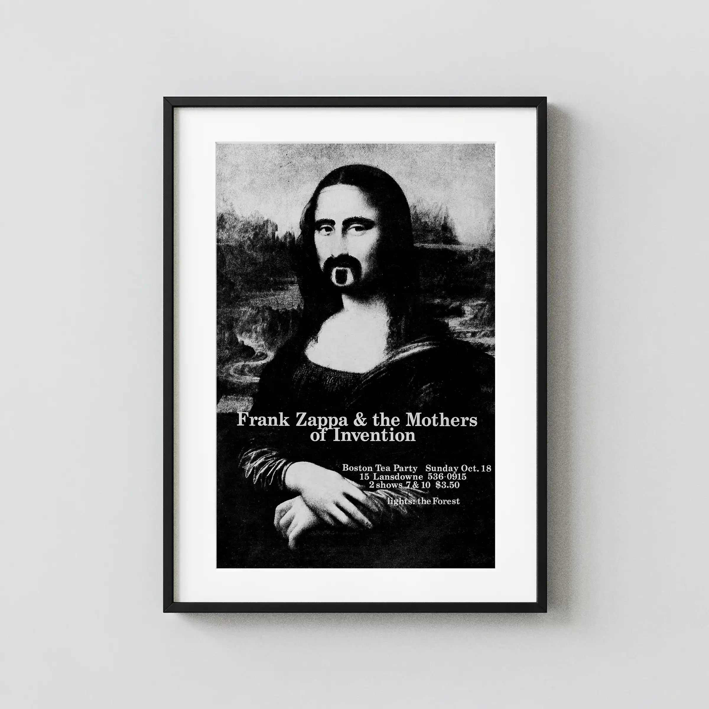 Frank Zappa & the Mothers of Invention 1970 Music Poster featuring black, light gray, and charcoal vertical artwork.