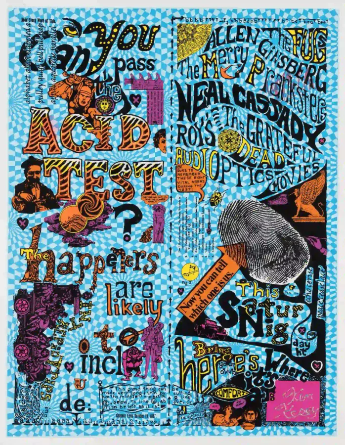 Grateful Dead 1965 Acid Test Colorized Reprint Poster featuring blue, white, and teal vertical artwork.