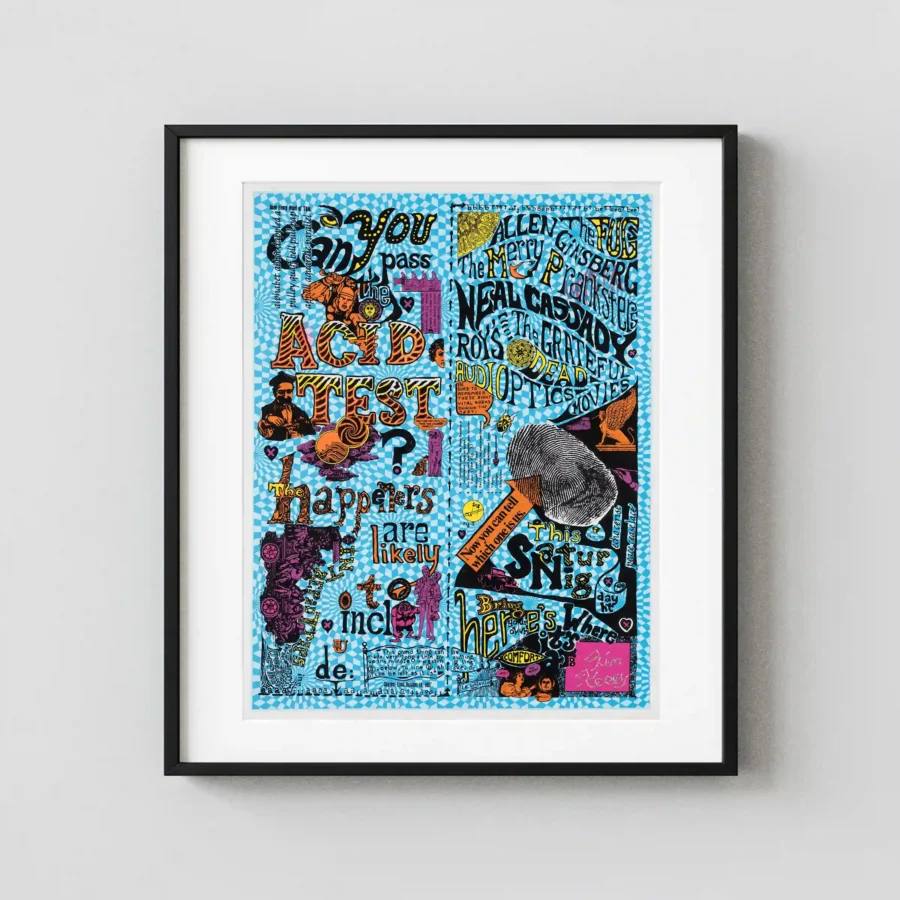 Grateful Dead 1965 Acid Test Colorized Reprint Poster featuring blue, white, and teal vertical artwork.