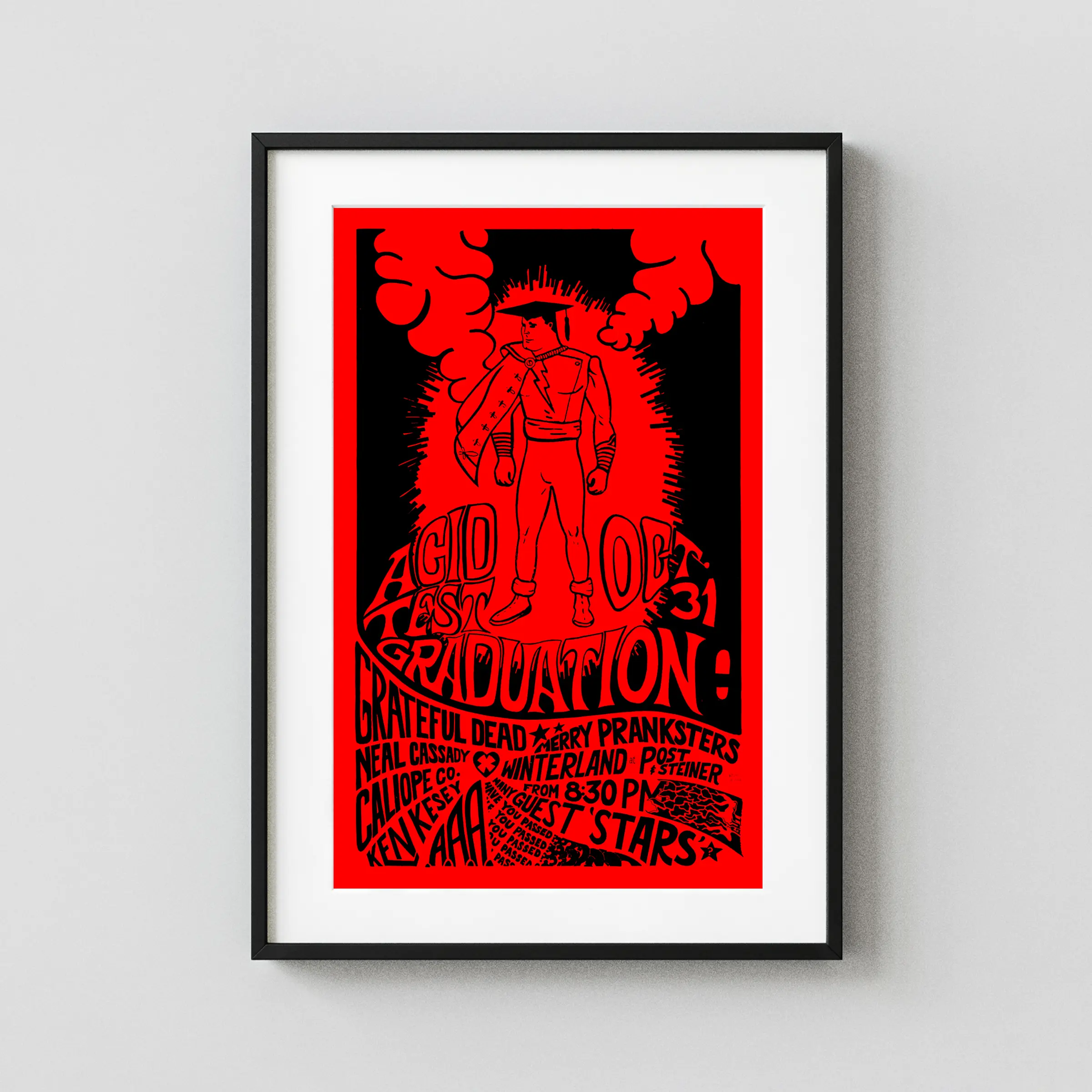 Grateful Dead 1966 Acid Test Graduation Poster featuring red, black, and rose vertical artwork.