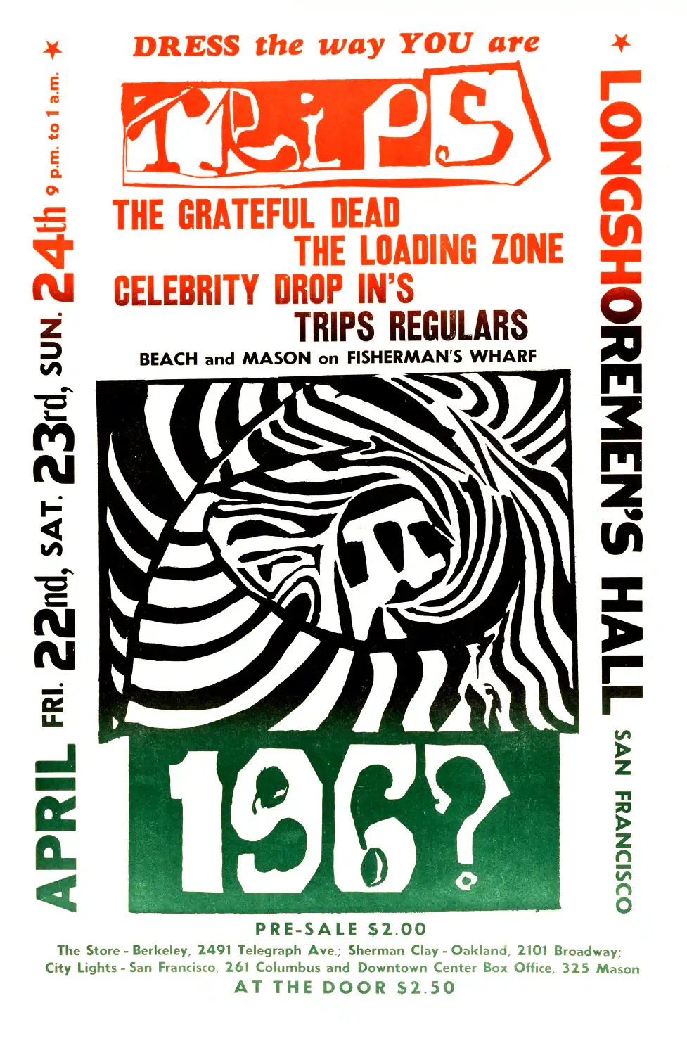 Grateful Dead poster with white, gray, and light gray artwork and period lettering.