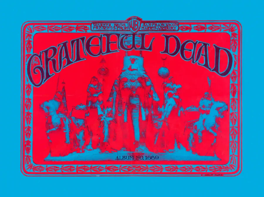 Grateful Dead 1967 Debut-Album Warner Bros. Records "Elephant" Promo Poster featuring white, blue, and red vertical artwork.