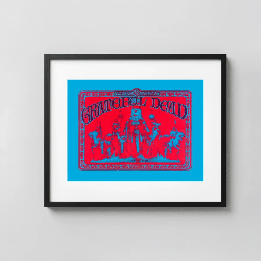 Grateful Dead 1967 Debut-Album Warner Bros. Records "Elephant" Promo Poster featuring white, blue, and red vertical artwork.