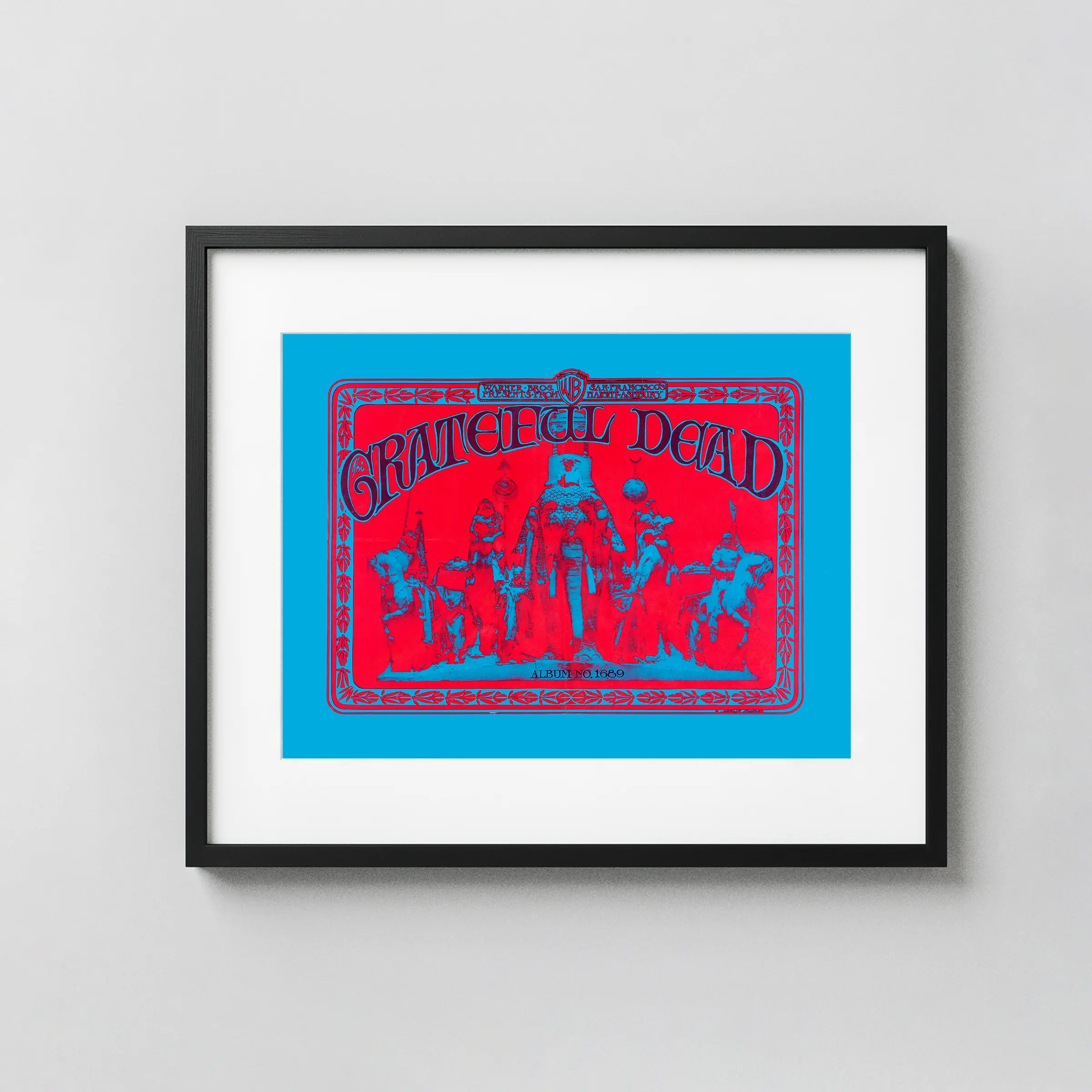 Grateful Dead 1967 Debut-Album Warner Bros. Records "Elephant" Promo Poster featuring white, blue, and red vertical artwork.