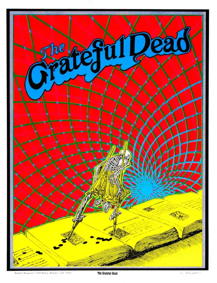 Grateful Dead 1967 Translucent Head-Shop Poster featuring white, red, and yellow vertical artwork.