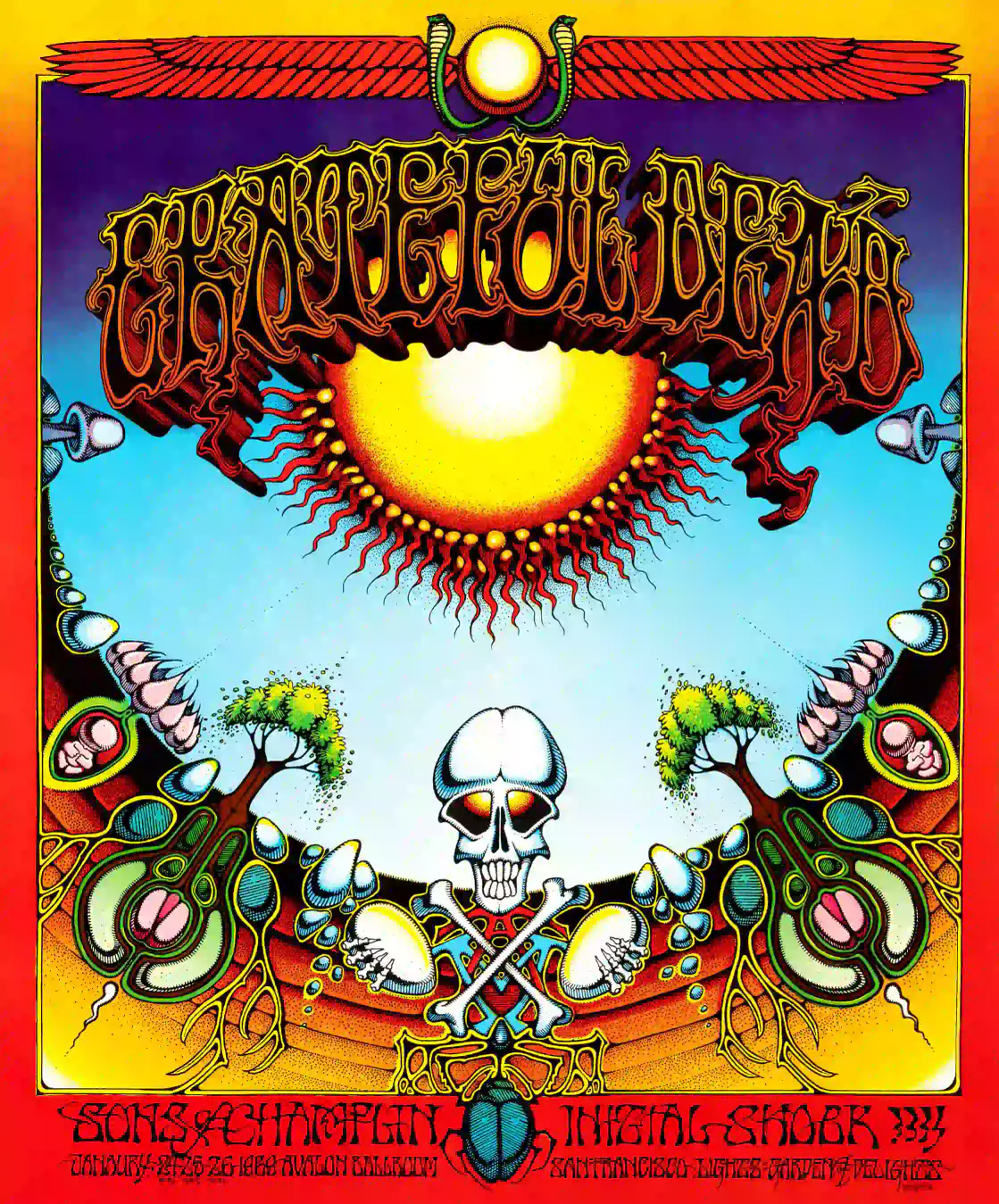 Grateful Dead 1969 "Aoxomoxoa" Avalon Ballroom Concert Poster featuring white, brown, and red vertical artwork.